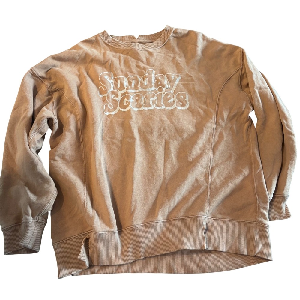 Aerie Sunday Scaries Graphic Sweatshirt Tan Brown Oversized Pullover Small